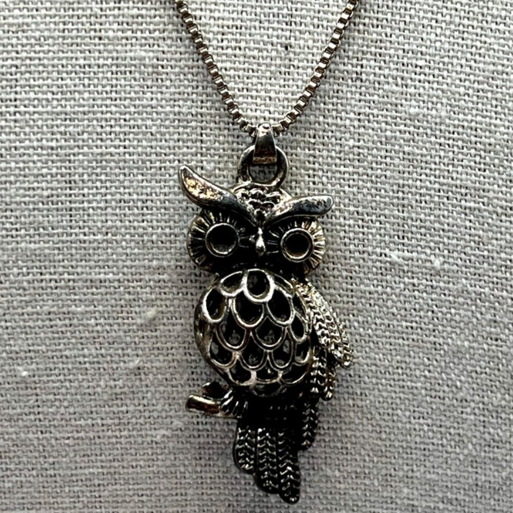 Sterling Silver 925 Chain With Stainless Steel Owl Pendant    A100